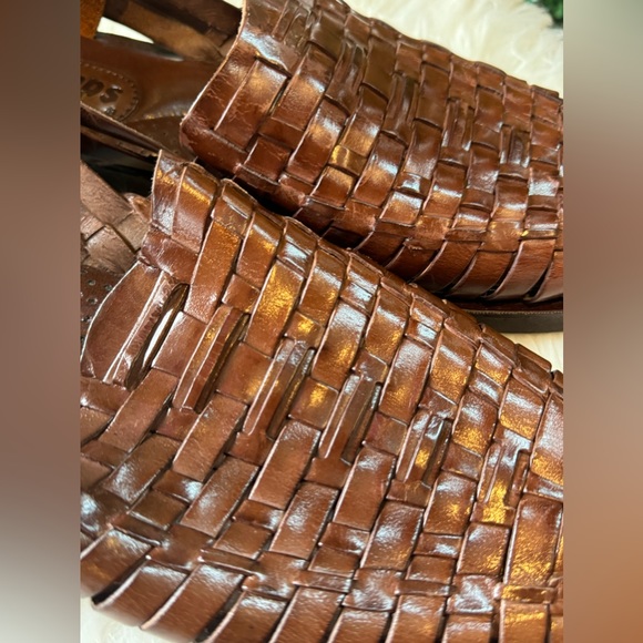 New SUNSTEPS Hand Woven Weaved Huarache Brown Leather Sandals Loafers Mens - Picture 3 of 9